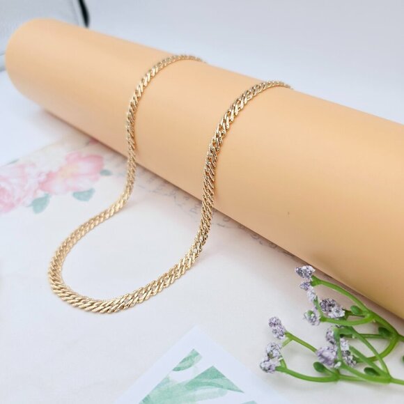 Rose Gold Flat Link Necklace with Elegant Bold Twist Design – 50cm, XPNL0053 - Picture 4 of 12